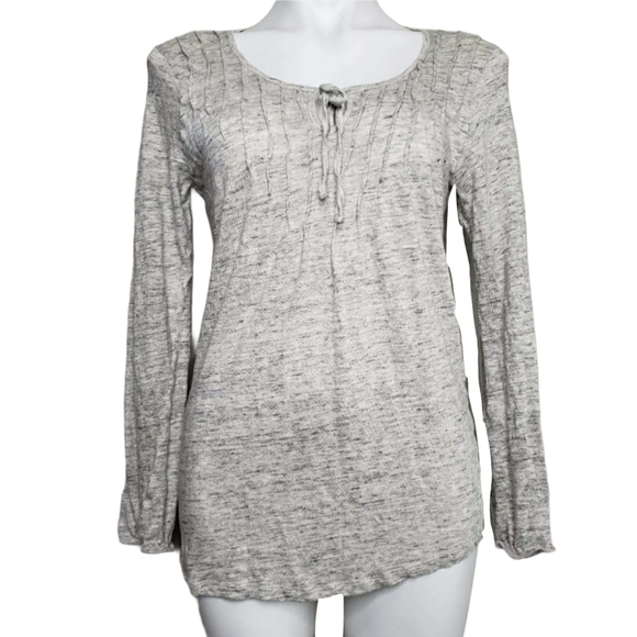 Sundance | 100% Linen Heathered Gray Tie Neck Top - Picture 1 of 5